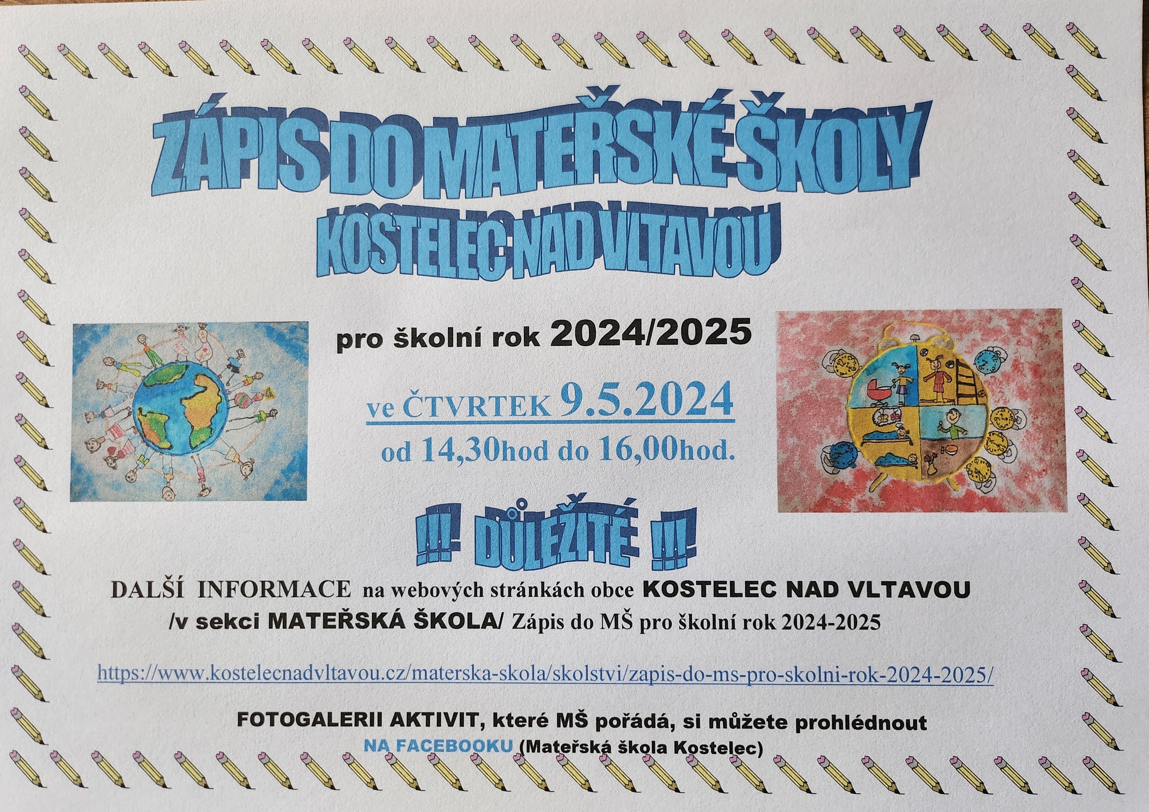 Zápis do mateřské školy Kostelec nad Vltavou pro školní rok 2024/2025 